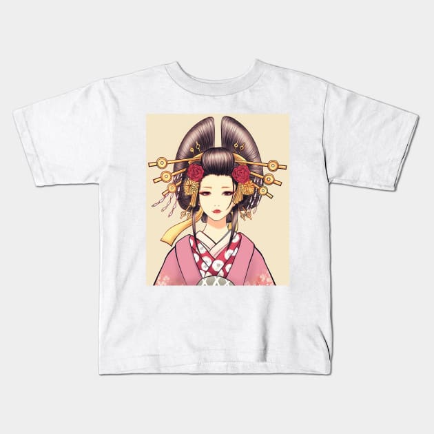 Japanese Girl Geisha Kids T-Shirt by kotchiyuuki